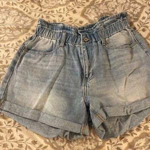 Paper bag waist denim shorts XL